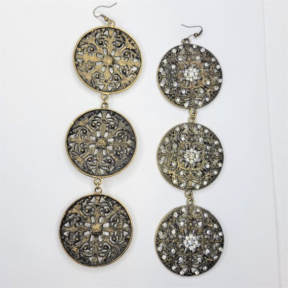 Dramatic Chandelier Earrings Chunky Long Medallion Drop Earrings - Picture 10 of 13